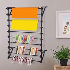 Wall Mounted Display Rack, 10-Layer Wall Wrapping Paper Ribbon Organizer Black