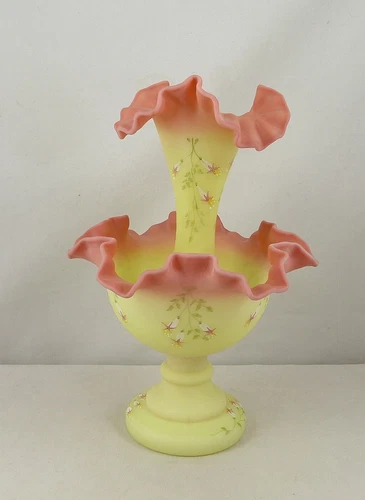 Fenton 7202 QJ 1990 85th Ann. Tiny Posies on Burmese 2 Pc. Epergne Petite Floral