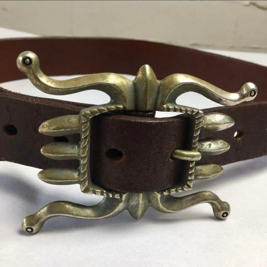 RRL Leather Belt Brass Buckle Italian Leather Western Style Size 32 Brown