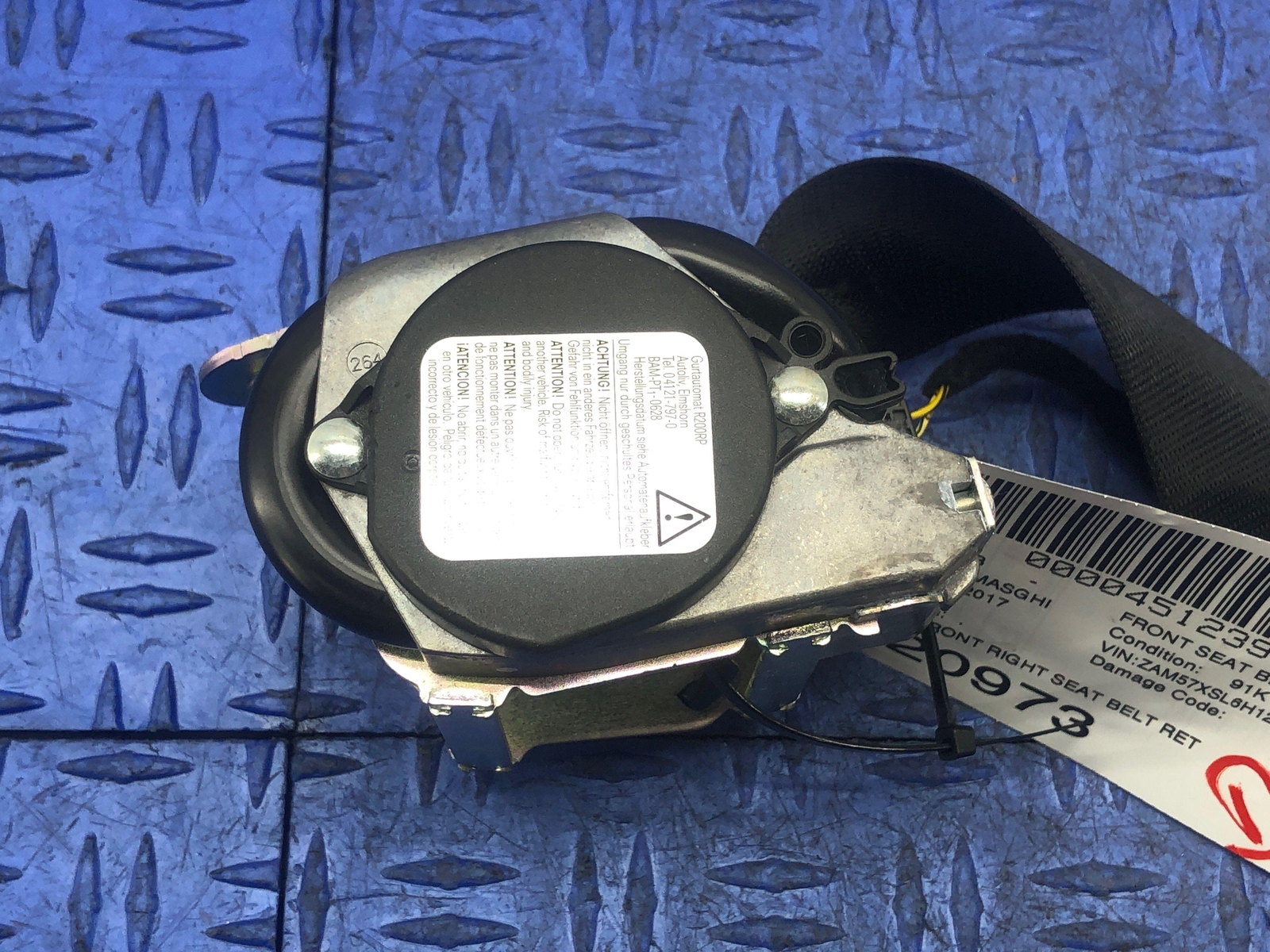 2014-2021 MASERATI GHIBLI M157 FRONT RIGHT SEAT BELT RETRACTOR BLACK 6270069500