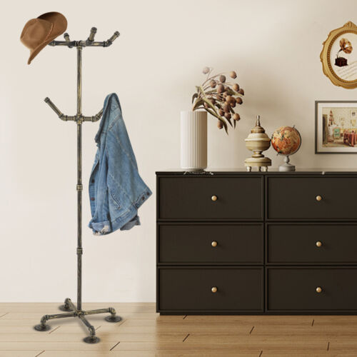 6 Hook Vintage Floor Standing Carbon Steel Garment Coat Rack Clothes Hat Hanger