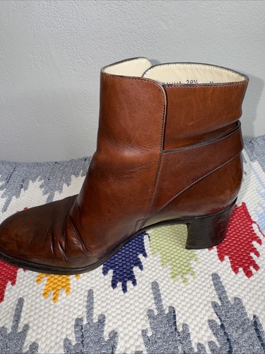 Bally Womens Leather Ankle Boots Brown Sz 38.5 US8 Low Block Heel Baluja Buckle - Picture 8 of 11