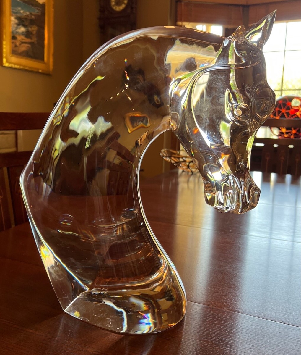 LALIQUE 馬のガラス彫刻 Rare Huge Lalique Crystal Horse Head Statue #11624 by Marc