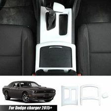 3pcs Gear Shift Knob Head Panel & Cup Holder Trim For 2015+ Dodge Charger White