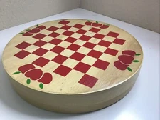 VTG 8" Bent Wood Hand Painted Red Apple Accents Cheese/Shaker Box Folk Art