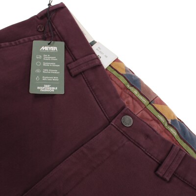 Meyer NWT Chinos / Casual Pants Size 50 34 US Solid Burgundy Cotton Blend