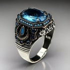 Aquamarine Ring Men 925 Sterling Silver Turkish Jewelry Size 7-14