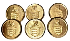 6 Waterbury Co, shank buttons pelican + keys military gold tone metal 5/8"