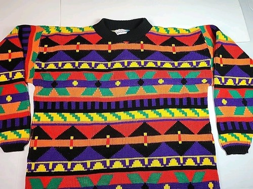 Carolina Colours Geometric Funky Knit Sweater Kidcore L-XL Vintage Aztec 80s 90s - Picture 19 of 24