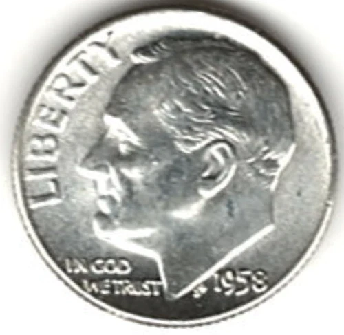 1958 ROOSEVELT DIME in BRILLIANT UNCIRCULATED CONDITION stk RD2