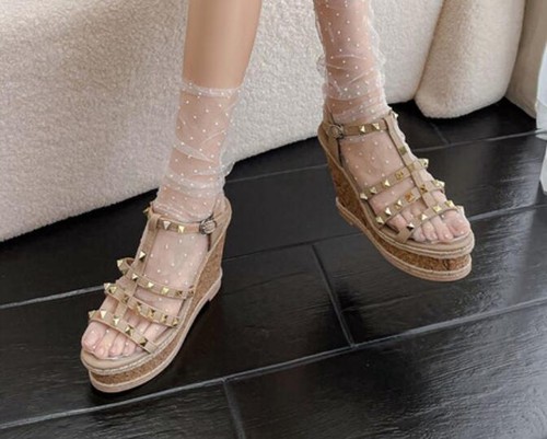 Women's Summer Fashion Hollow Out Cross Strap Sequins Thick sole Open Toe shoes - Picture 10 of 12