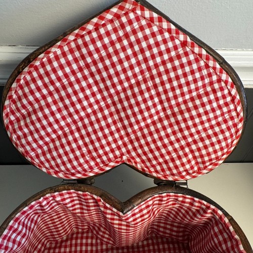 Vintage Heart Shaped Picnic Sewing Storage Basket Woven Wicker Rattan Handles - Imagen 6 de 10