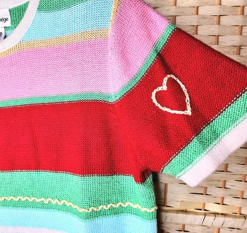 Vintage Breckenridge Ramie Cotton Sz S Striped Heart Embroidered Sweater - Picture 6 of 10
