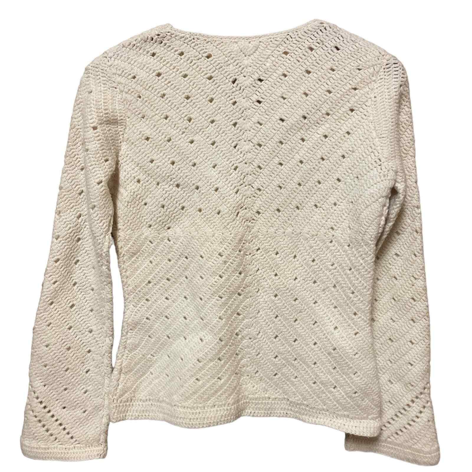 Hand Knit Ivory Cream Crochet Sweater Size M - image 3
