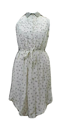 REBECCA TAYLOR Damen Kleid weiß Seide ärmellos Nietenkragen Größe S Small