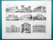 ARCHITECTURE Neoclassical  Munich Leipzig Dresden Vienna - 1870 Engraving Print