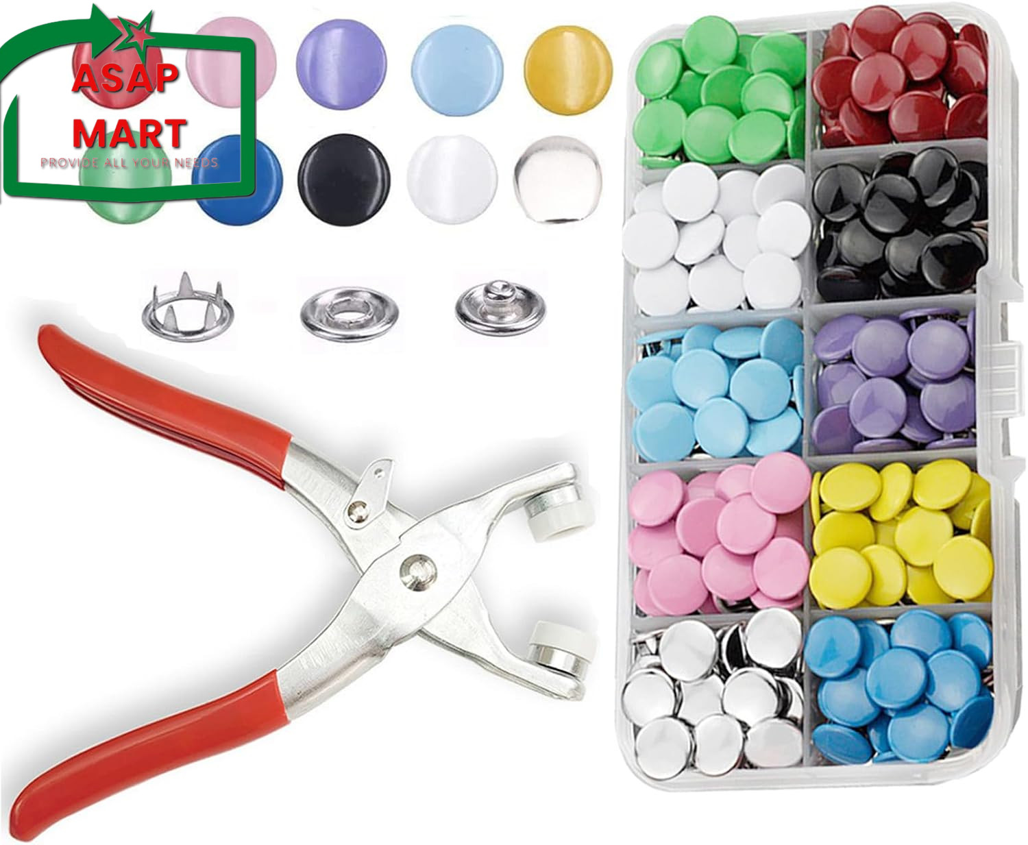 Minestylish 100 Sets Metal Snaps Buttons with Fastener Pliers Press Tool Kit Per