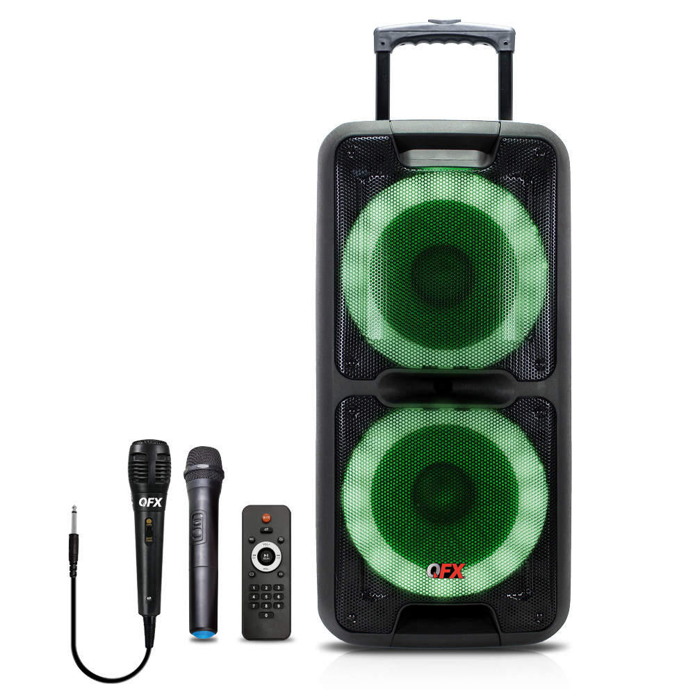 QFX PBX-1220 Dual 12" Rechargeable Speaker+TWS+AUX/USB/TF/FM+Wired/Wireless Mic
