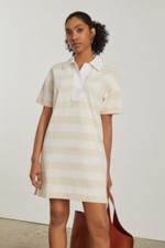 NEW Everlane The Organic Cotton Polo Dress Size M Beige Striped Short Sleeve D51
