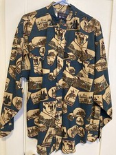 Vintage Panhandle Slim Banded Collar Wild West Print Western Shirt USA Men  s M