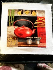 Cross Stitch Embroidery "Tea Time". New. Size: 11"x 11". Ready To Frame