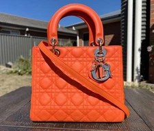 AUTHENTIC CHRISTIAN DIOR LADY DIOR MEDIUM ORANGE BAG