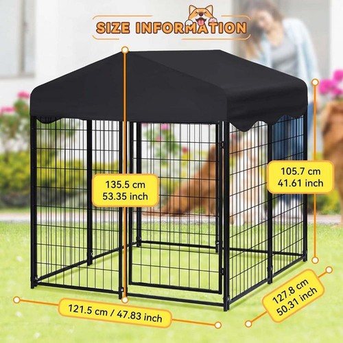 Cuccia per cani da esterno grande gabbia recinzione in metallo per animali domestici con copertura impermeabile tetto - Foto 5 di 11