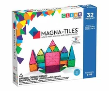 Magna-Tiles 32-Piece Clear Color Magnetic Building Tiles For Kids, STEM Approved