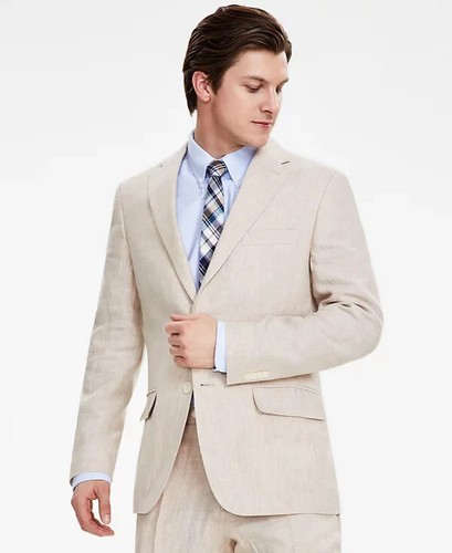 $500 Tommy Hilfiger Men's Light Tan Modern Fit Linen Suit 40S 34 x 32 hap0925