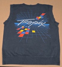 vtg 80s TROPIX SILVER METALLIC LOGO GRID Black Cut-Off T-Shirt Size M