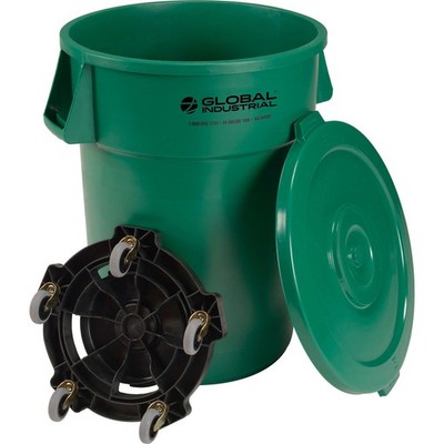 Global Industrial 44 Gallon Plastic Trash Can with Lid  Dolly Green