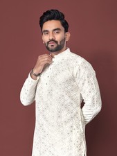 Men's Pakistani Indian Wedding Style Full Stitched Rayon Kurta Pajama Set BL-W