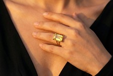 Lemon Quartz Ring Anemone 14k Gold Filled Emerald Cut Rectangle Stone