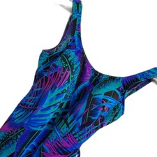 Vintage Maxine of Hollywood sz 14 Blue, Purple Colorful Swimsuit Made USA b2-4