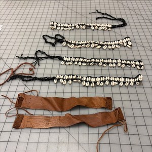 Sets of Indigenous-Style Cowrie Shell Jewelry & Leather Cuffs - Native American