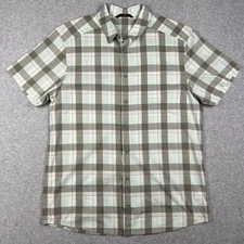 Arcteryx Brohm Short Sleeve Button Shirt XL Mens Beige Plaid Outdoors
