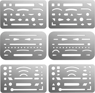6 Stück Edelstahl Schablonen, 3 Stile Radierschablone, Zeichenwerkzeuge Metall B - Bild 1 von 4