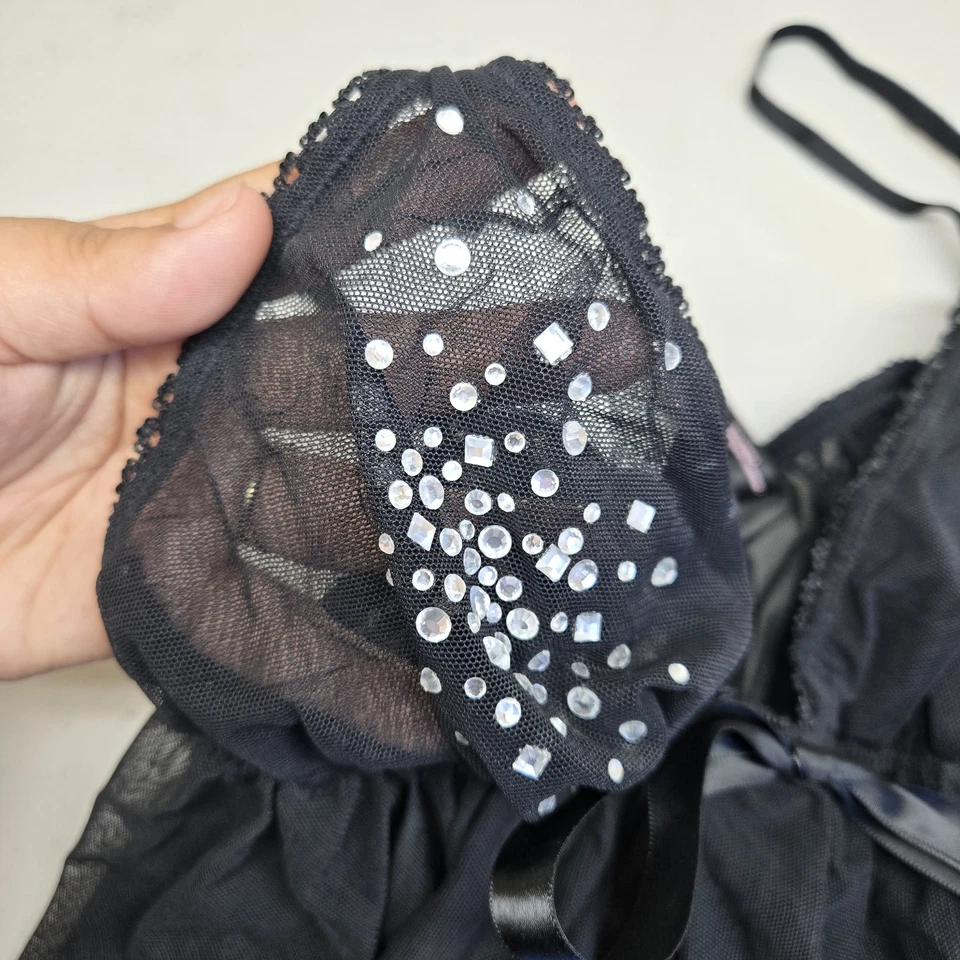 Victoria Secret Mujeres Prendas para Dormir Grandes Negras Sexy Pequeñas Cosas Estrás Sin Mangas Foto 2 de 4