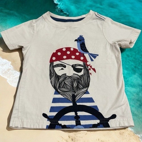 T-shirt basique Janie et Jack pirate et perroquet été vacances île taille 2-3T