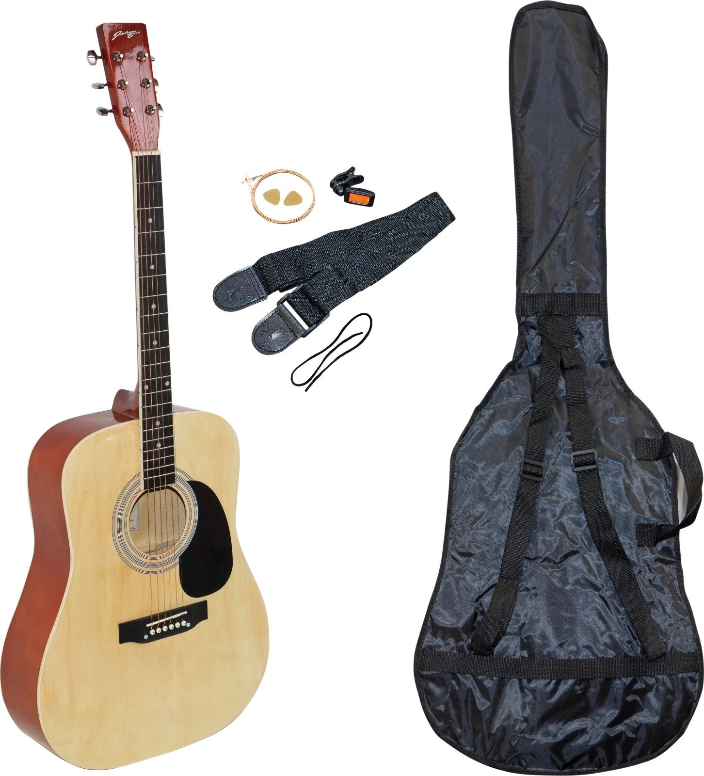 Johnny Brook Acoustic Guitar Starter Kit w/ Bag Tuner Strap Strings Picks