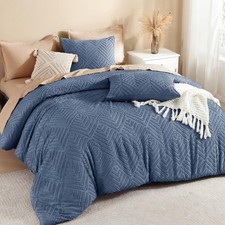 King Size Comforter Set 3 Pieces 104x90In Ocean Blue Tufted Boho Lightweight