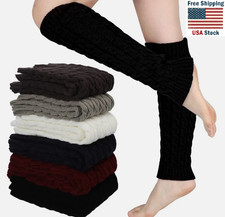 Women Crochet Knit Cable Leg Warmers Solid Knee High Winter Long Boot Wool Socks
