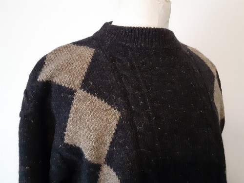 Vintage Woolrich Nottingham Ragg Wełna Argyle Sweter Duży Granatowy Brązowy Marl - Zdjęcie 7 z 12