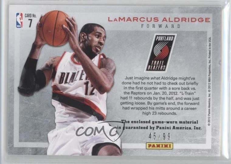 2011-12 Panini Limited Glass Cleaners Materials /99 LaMarcus Aldridge #7 - Image 2 of 2