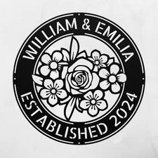 Personalized Floral Metal Sign Custom Name Home Decor Gift for Garden Lovers