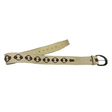 Vintage White Leather Tribal Belt Sz 32 Measures 38  