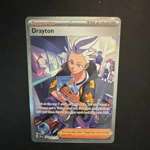 Pokémon TCG Drayton 244/191 Sv08 Surging Sparks Trainer SIR Holo English