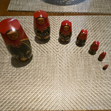 Russian Matryoshka Nesting Dolls Hand Painted Floral Red Black Set of 7