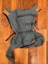 Sakura Bloom Teal Linen Brown Leather Baby Carrier With Attached Hood