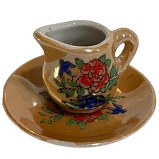Vintage Miniature Creamer and Saucer Set Japan Floral Design Dollhouse